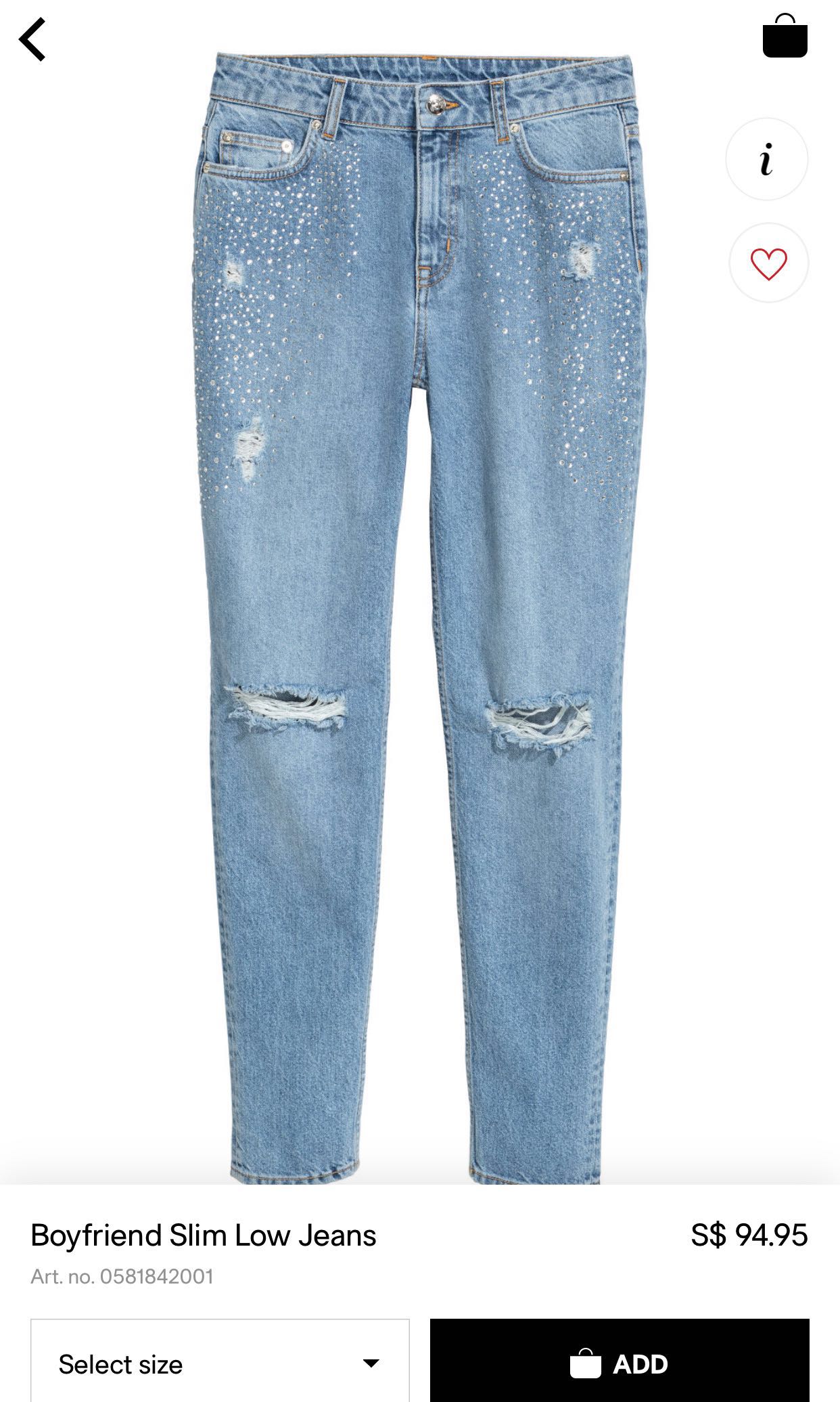 H M Slim Boyfriend Low Waist Jeans Size Eur 36 Women S Fashion Clothes Pants Jeans Shorts On Carousell