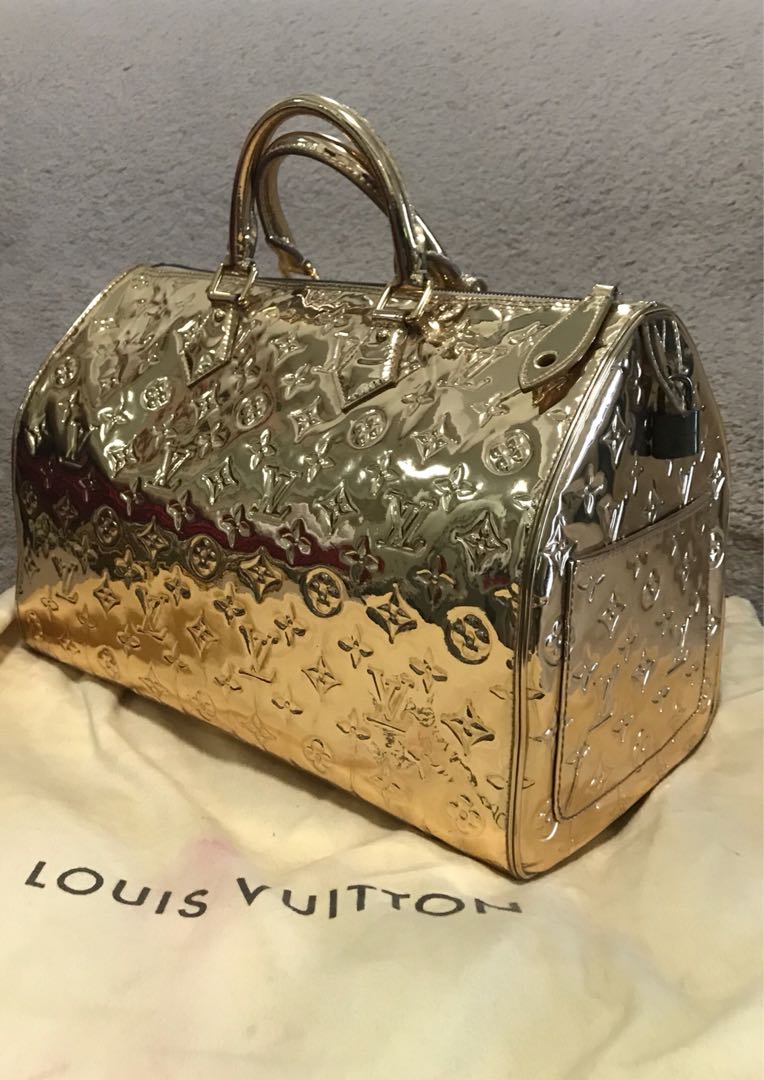 Louis Vuitton Monogram Miroir Speedy 35 Hand Bag Gold M95785 LV Auth 29332A