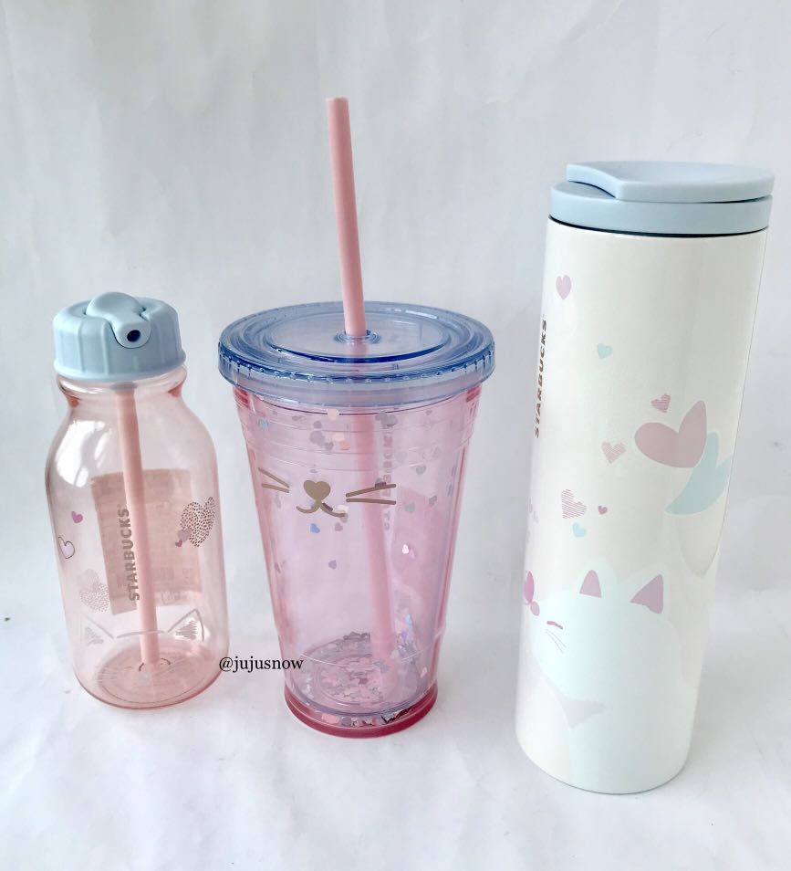 Pretty Starbucks Korea Cat Love Bottle Cold Cup And Troy Tumbler