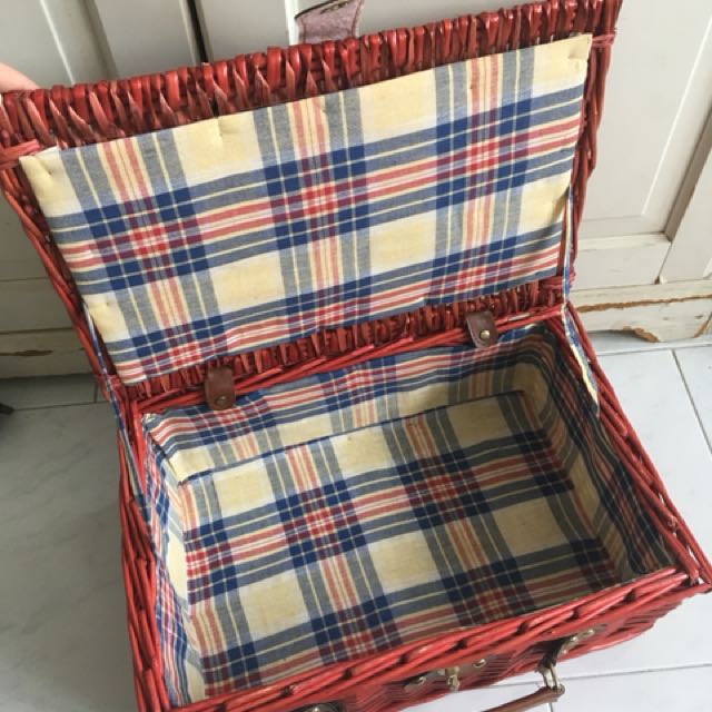 Red wicker picnic basket, Women's Fashion, Bags & Wallets, Tote Bags on