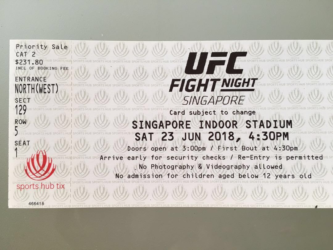 Ufc Ticket Fight Night Singapore 18 Tickets Vouchers Local Attractions Transport On Carousell