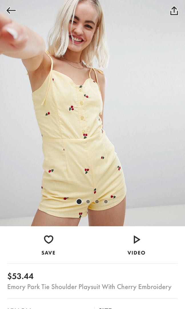 BNWT Emory park playsuit romper in yellow and cherry Women s Fashion Dresses Sets Jumpsuits on Carousell