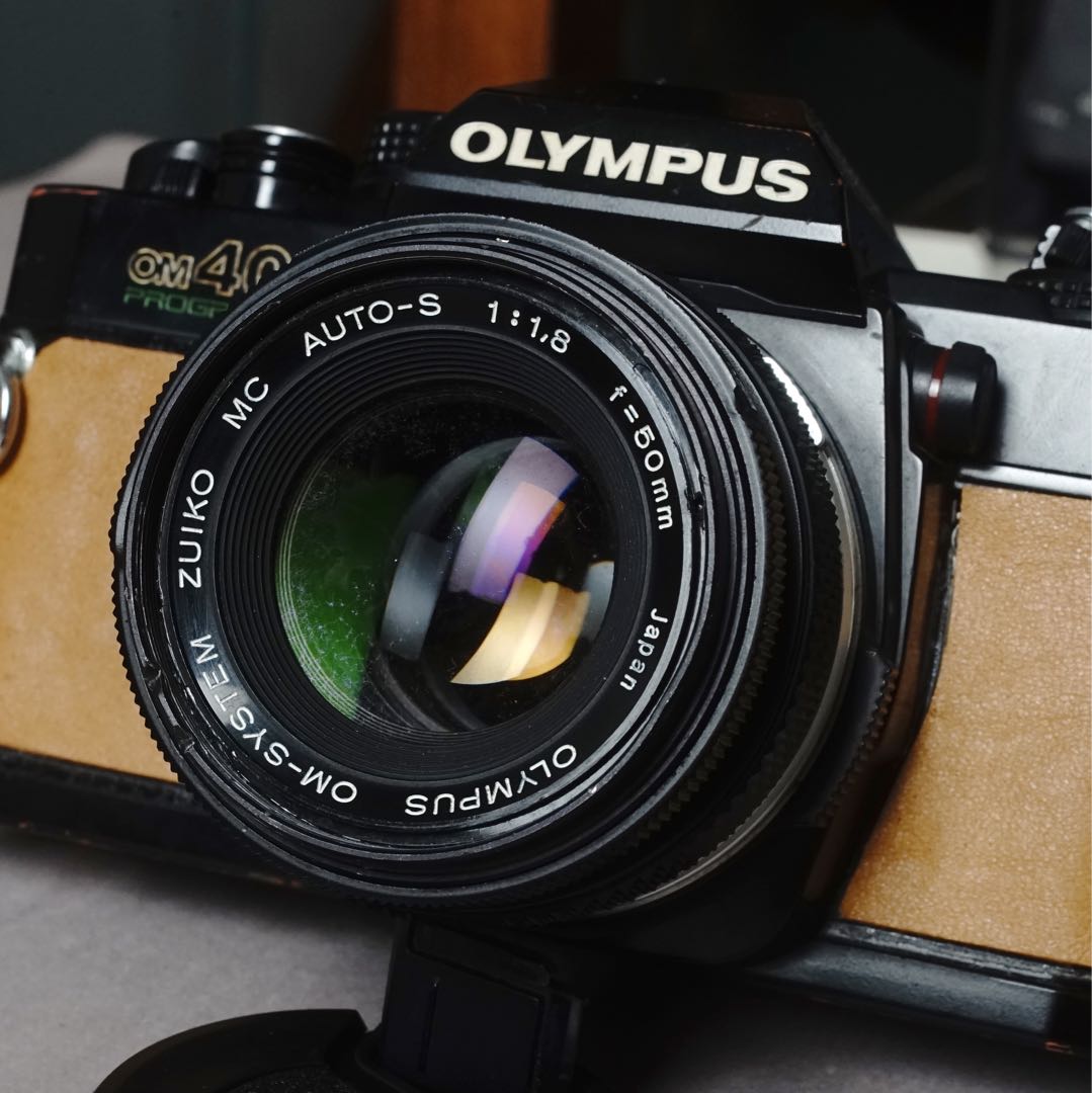 kamera olympus om 40 program lensa 50mm f1.8 custom leather ori
