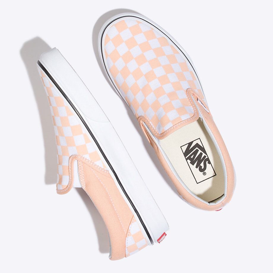 peach checkerboard vans