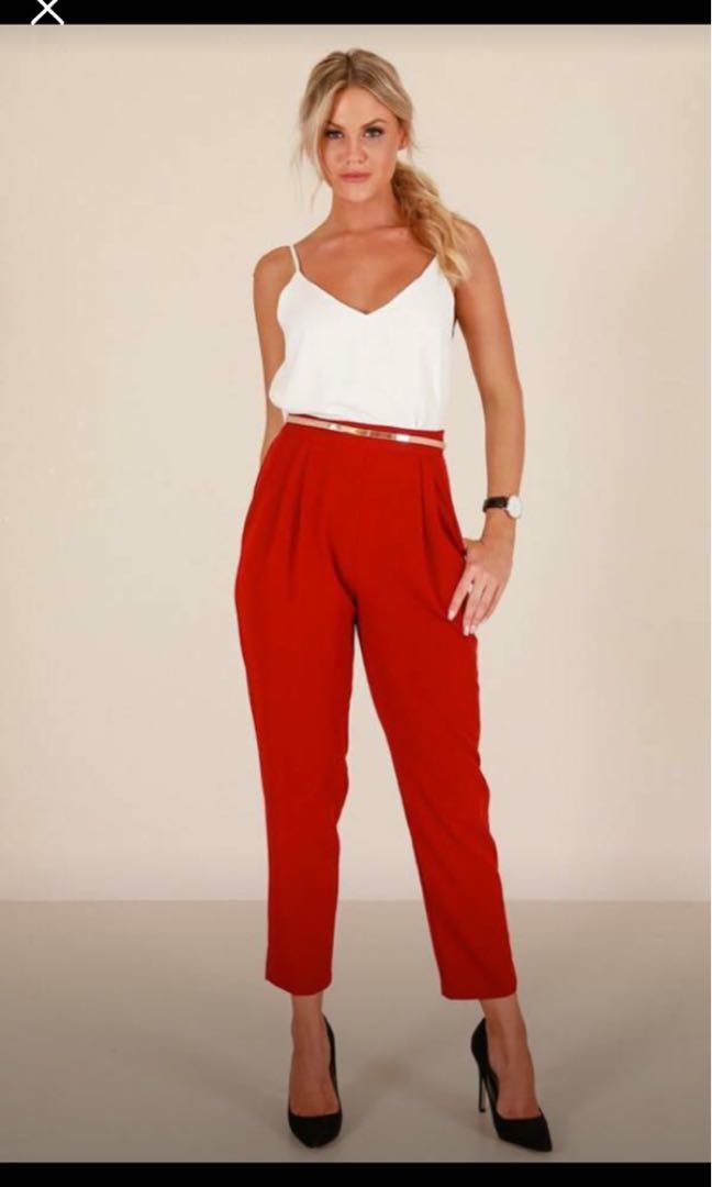 White top red Pants terno Women s Fashion Tops Blouses on Carousell