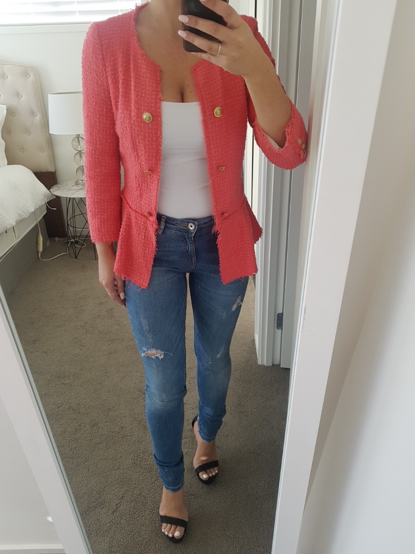 pink boucle jacket zara