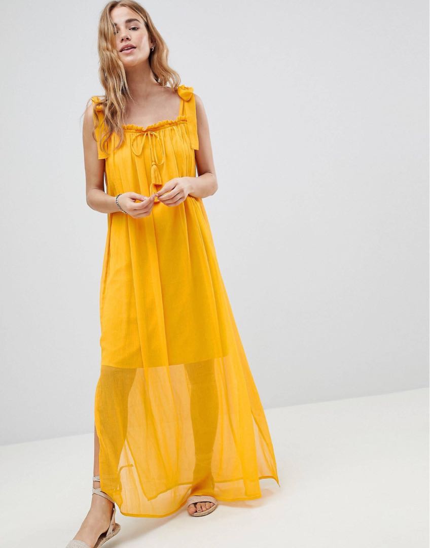 ASOS MW by Matthew Williamson Tassle Tie Maxi Beach Dress Yellow Size S Women s Fashion Muslimah Fashion Dresses on Carousell