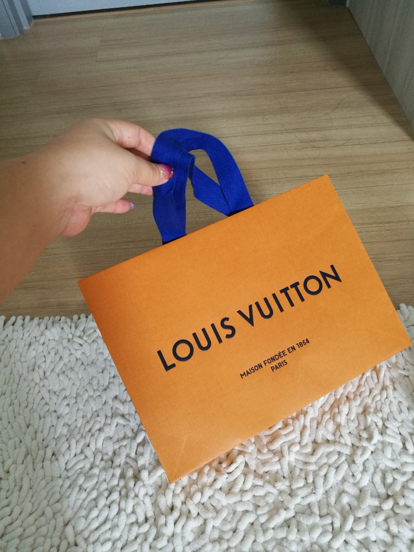 Authentic Louis Vuitton Empty Paper Bag Blue Handles Orange Retail + Box