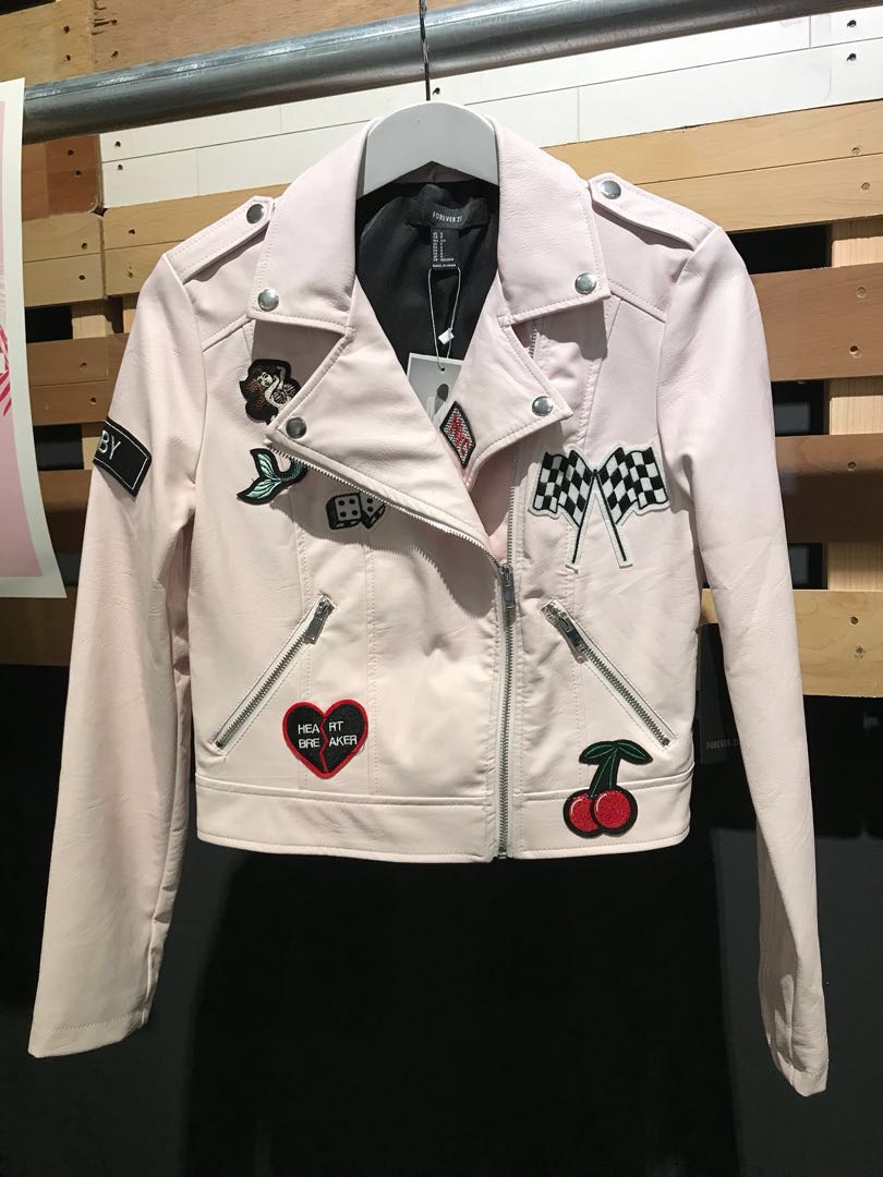 Pink leather jacket forever 21 clearance