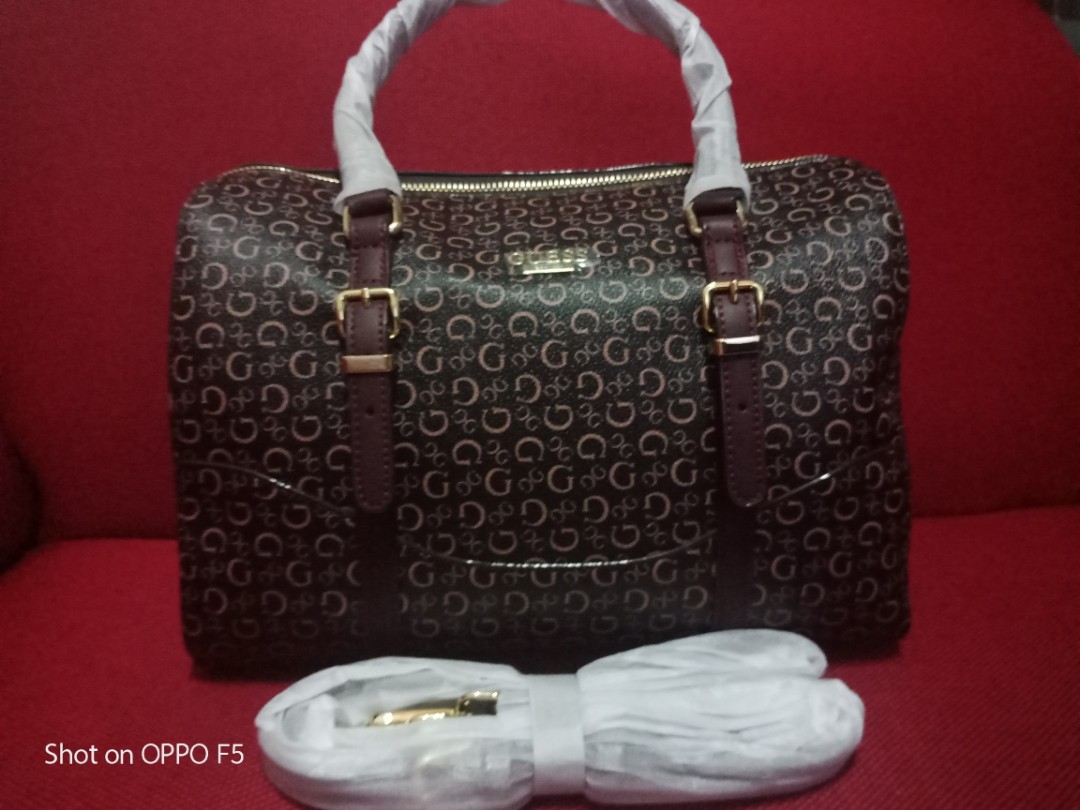Guess Monogram Boston Bag Women s Fashion Bags Wallets Purses Pouches on Carousell