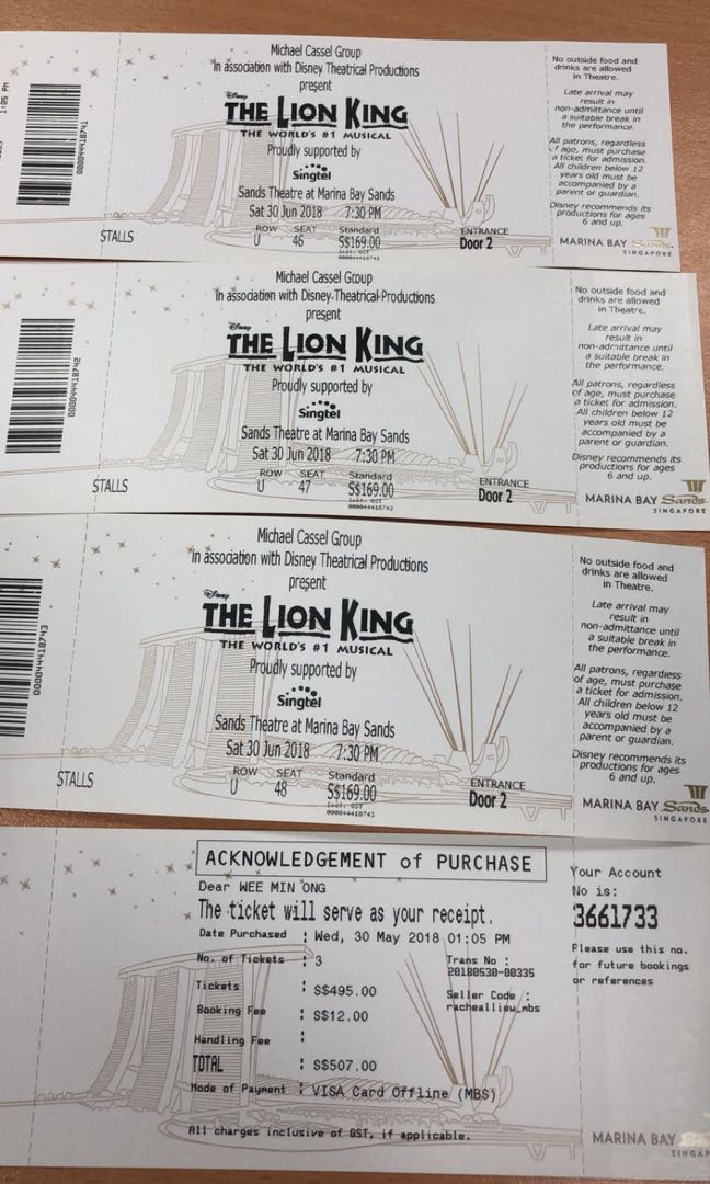 Lion King Musical 2018, Tickets & Vouchers, Local Attractions