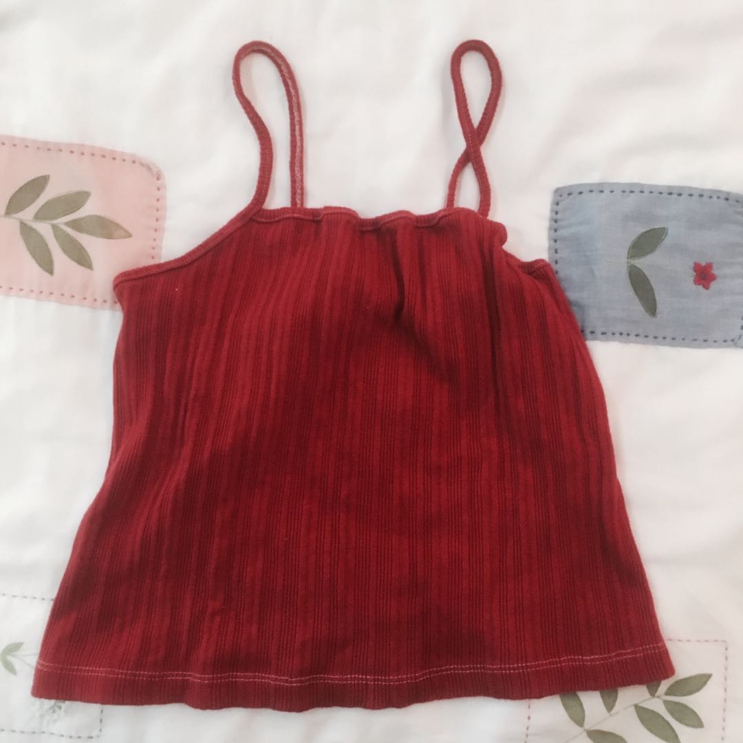 red smocked tank top