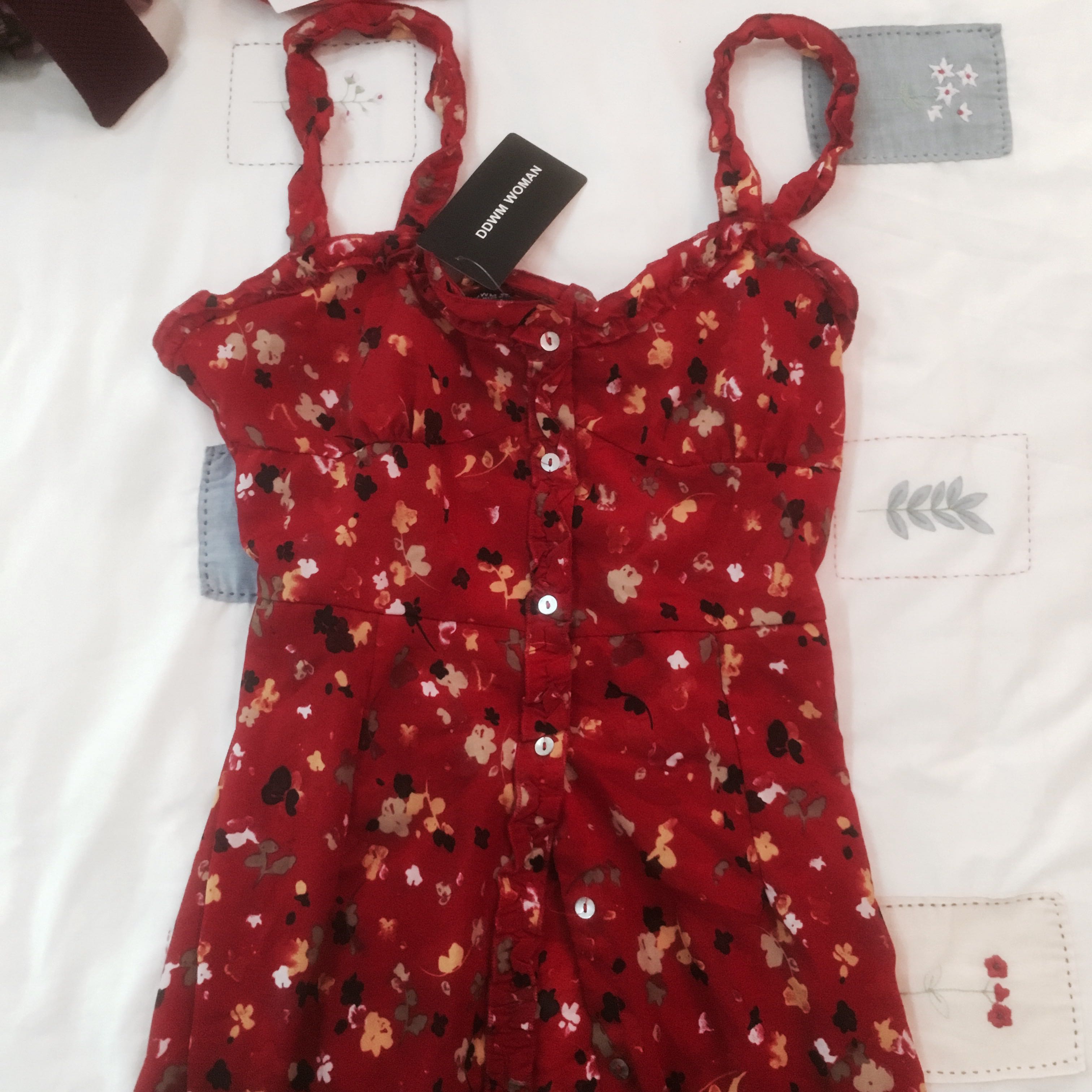 red floral button down dress