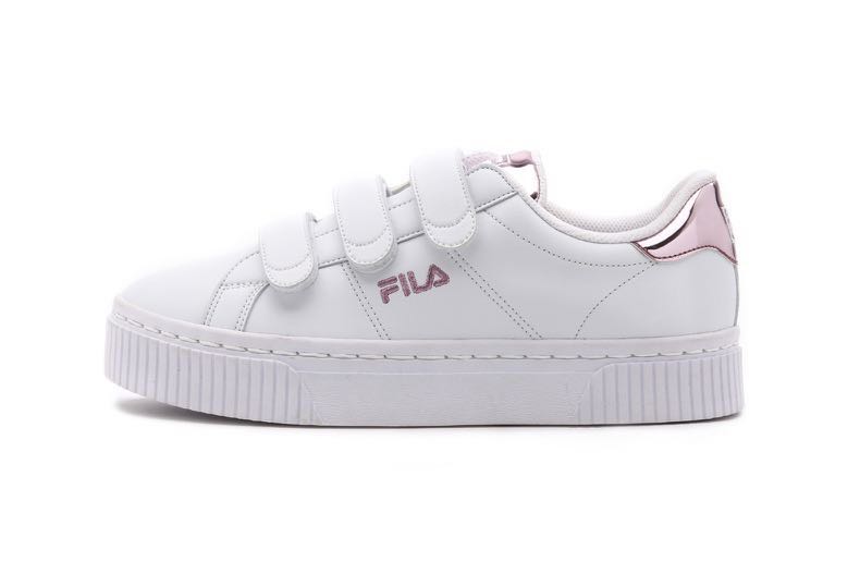 pink and white fila sneakers