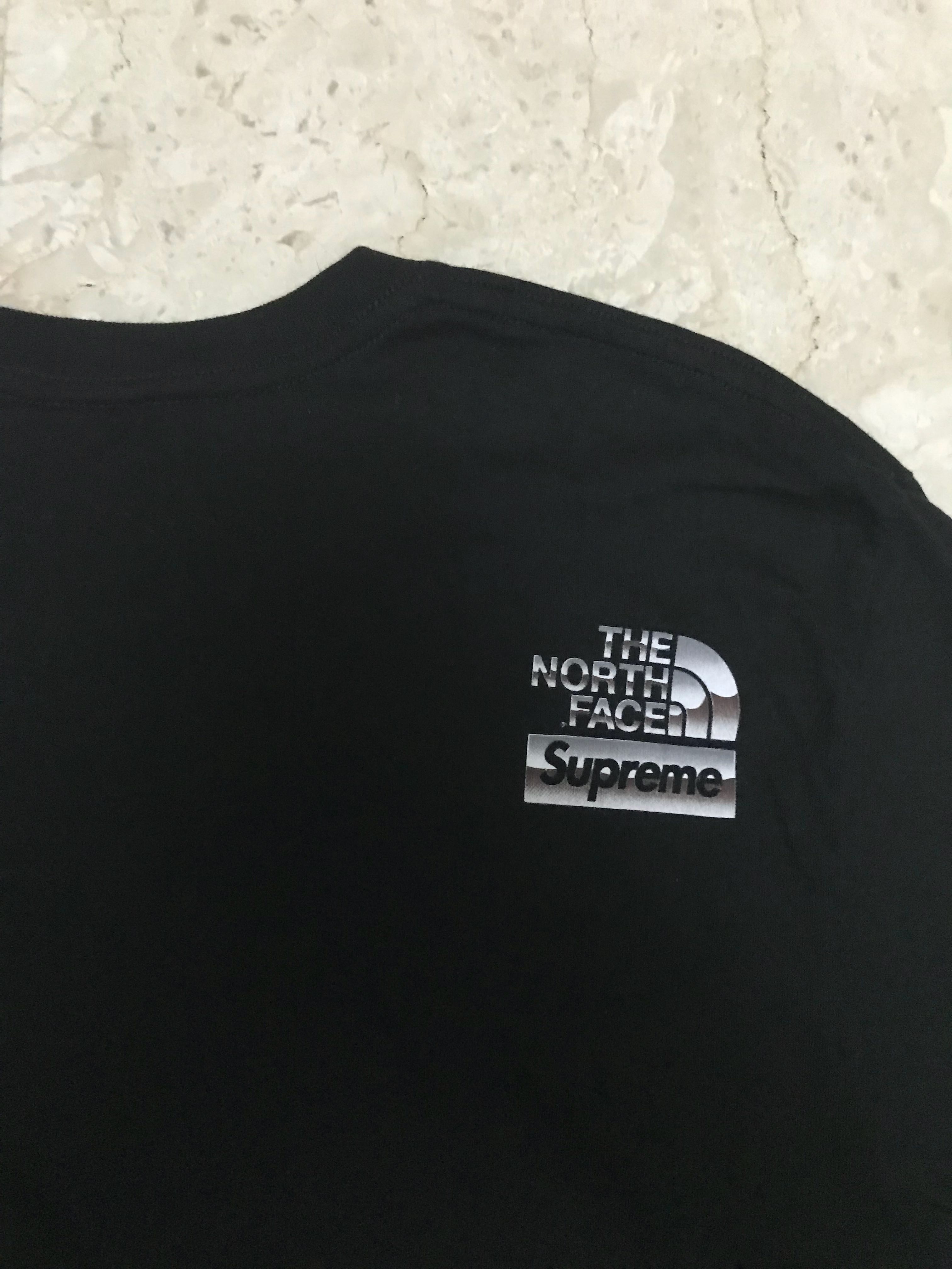 Supreme North Face Metallic Logo Tee Black, Men's Fashion, Tops 