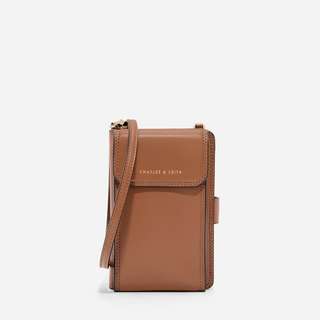 Charles & Keith Front Flap Brown Cognac Wallet and Sling Bag