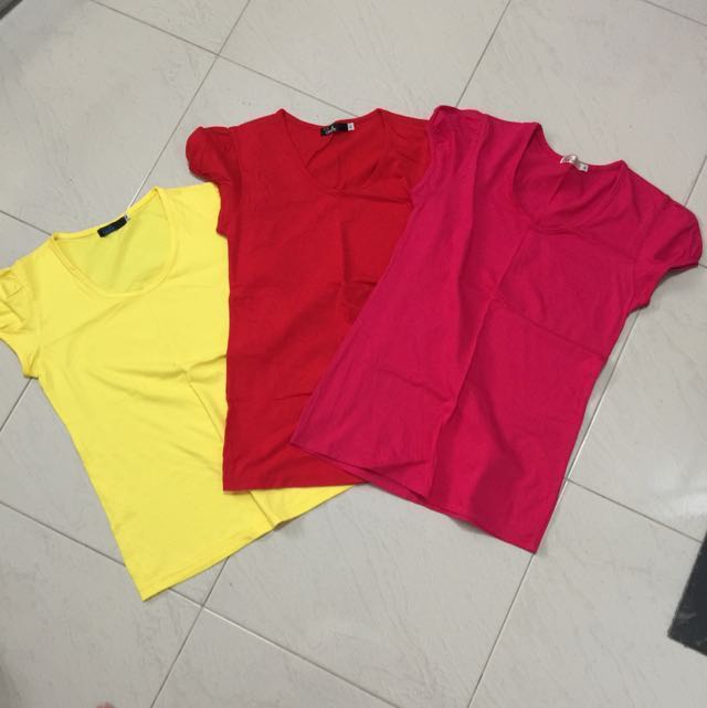 BN 3 Basic Blouse (Category: Blouses) located in Singapore. Submitted by ferroche (Listing ID 73078218, Image 1). Description: Totally brand new Yellow, Red & Pink. Size already states clearly in pics... Fast Deal: Buying 3 pcs at $24 1 pc at $10.