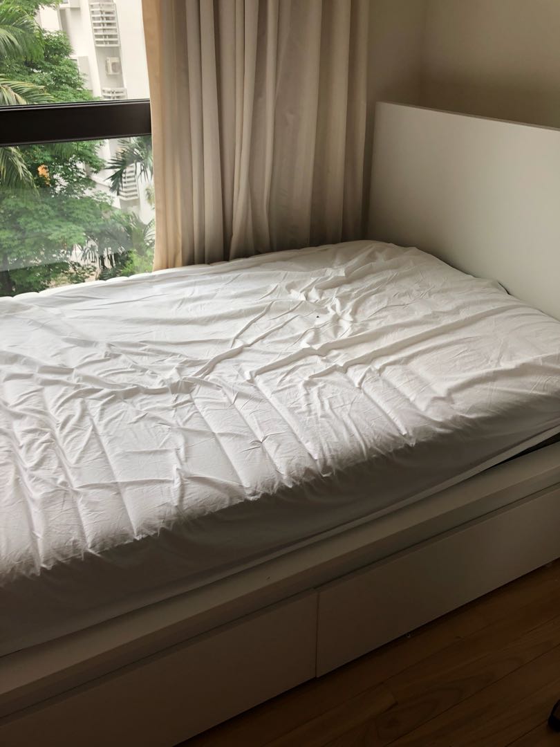 Ikea single Malm bed with mattress and two drawers, Furniture & Home
