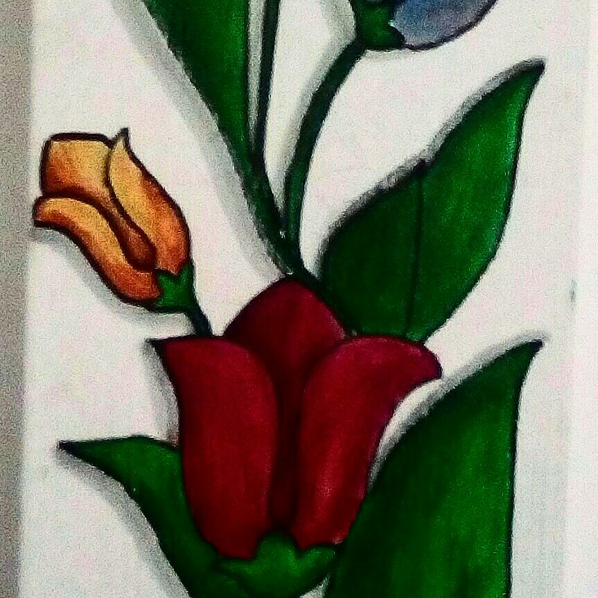 Lukisan Bunga Tulip Freehand Desain Kerajinan Tangan Karya