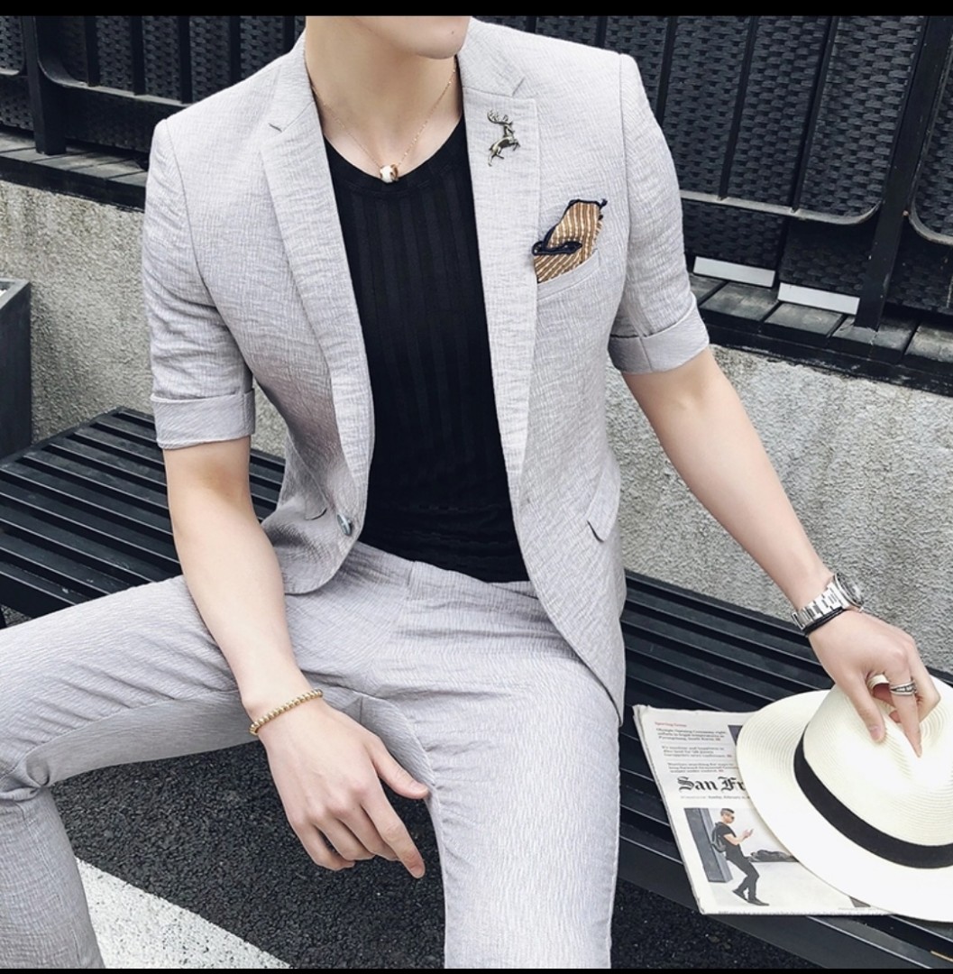 Men Casual Blazer Top Pants Green Grey Black Men S Fashion Clothes Outerwear On Carousell