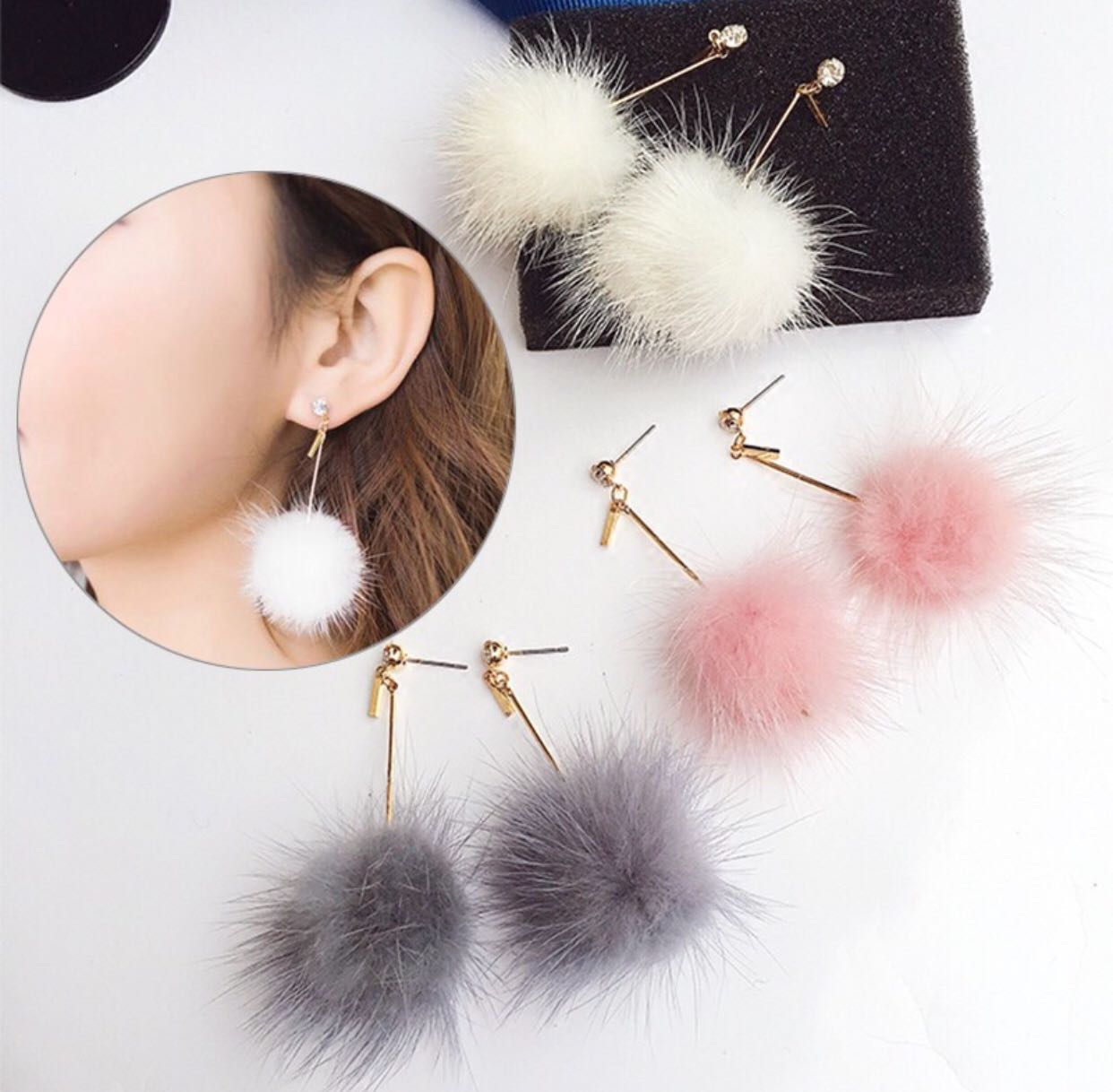 Fur ball earrings new arrivals