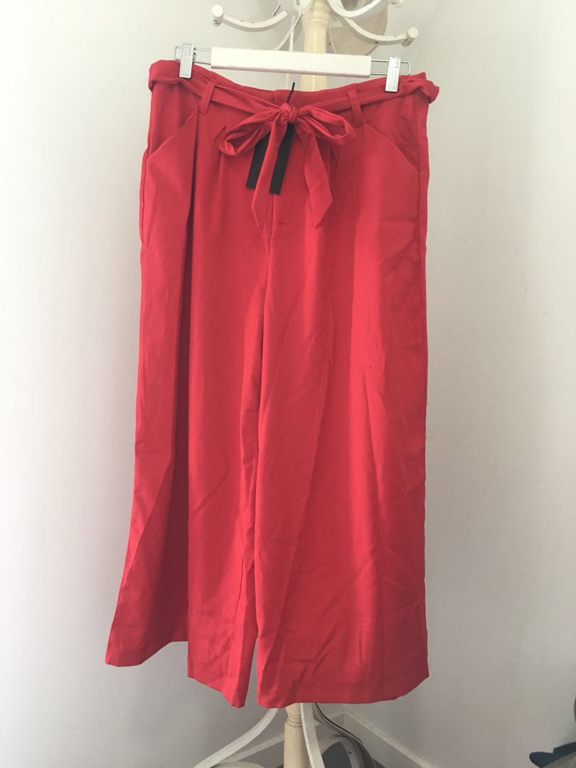 VALLEYGIRL size 12 red high waisted tie up wide leg pants BNWT