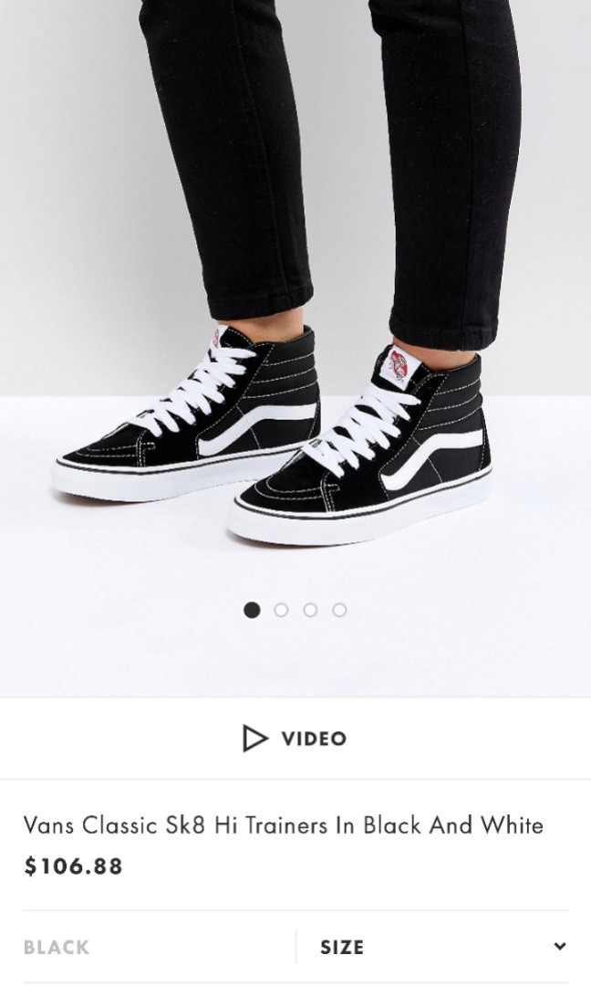 vans classic sk8 hi trainers in black and white