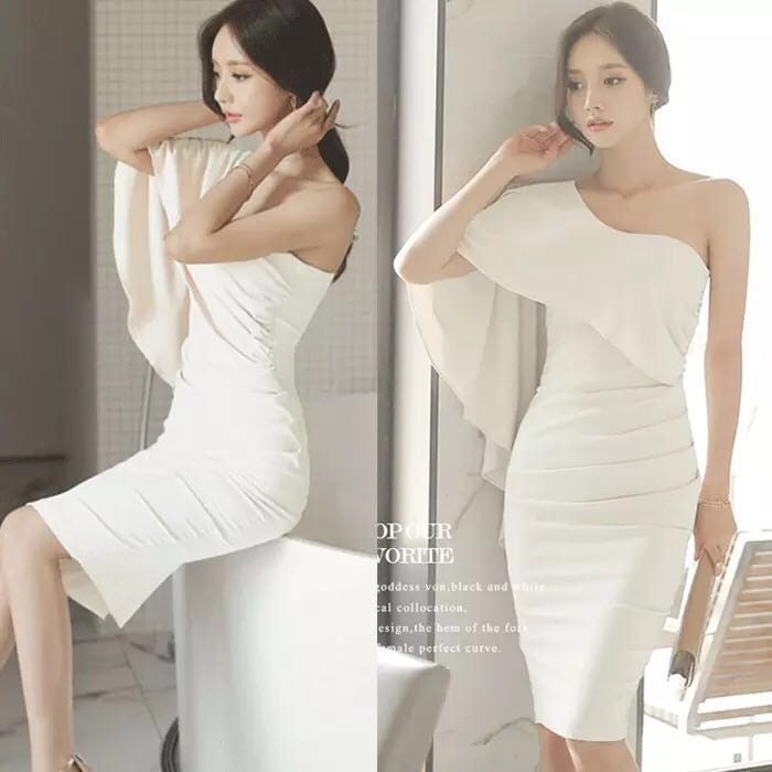 White Flowy One Shoulder Dress
