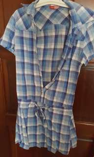 Blue checked buttoned dress