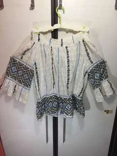 [One-shoulder top/off-shoulder] beach/ethnic style/sleeveless/secondhand/summer/summer/top/summerprint/mid-sleeve/slimming64228975078274110