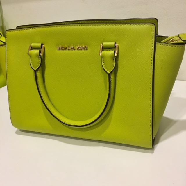 Authentic Michael kors neon green bag with Sling