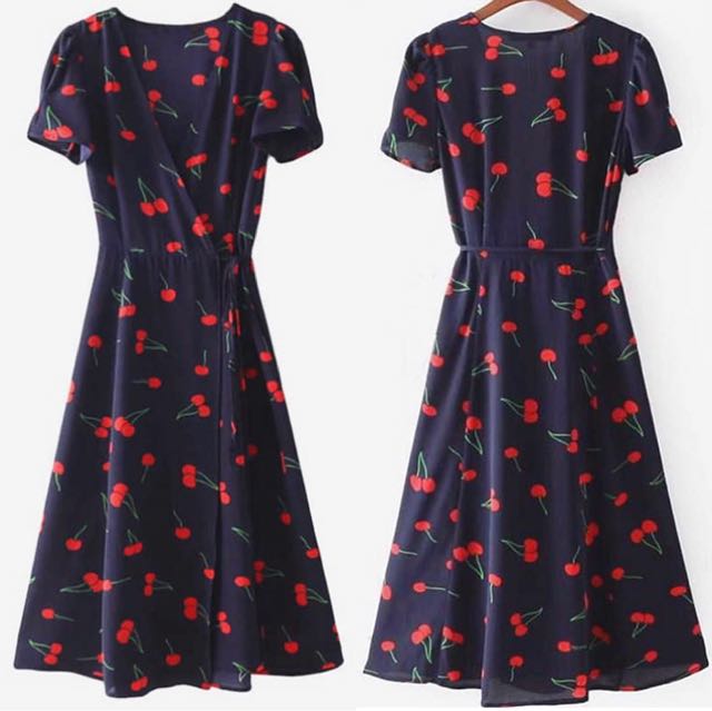 cherry wrap around dress