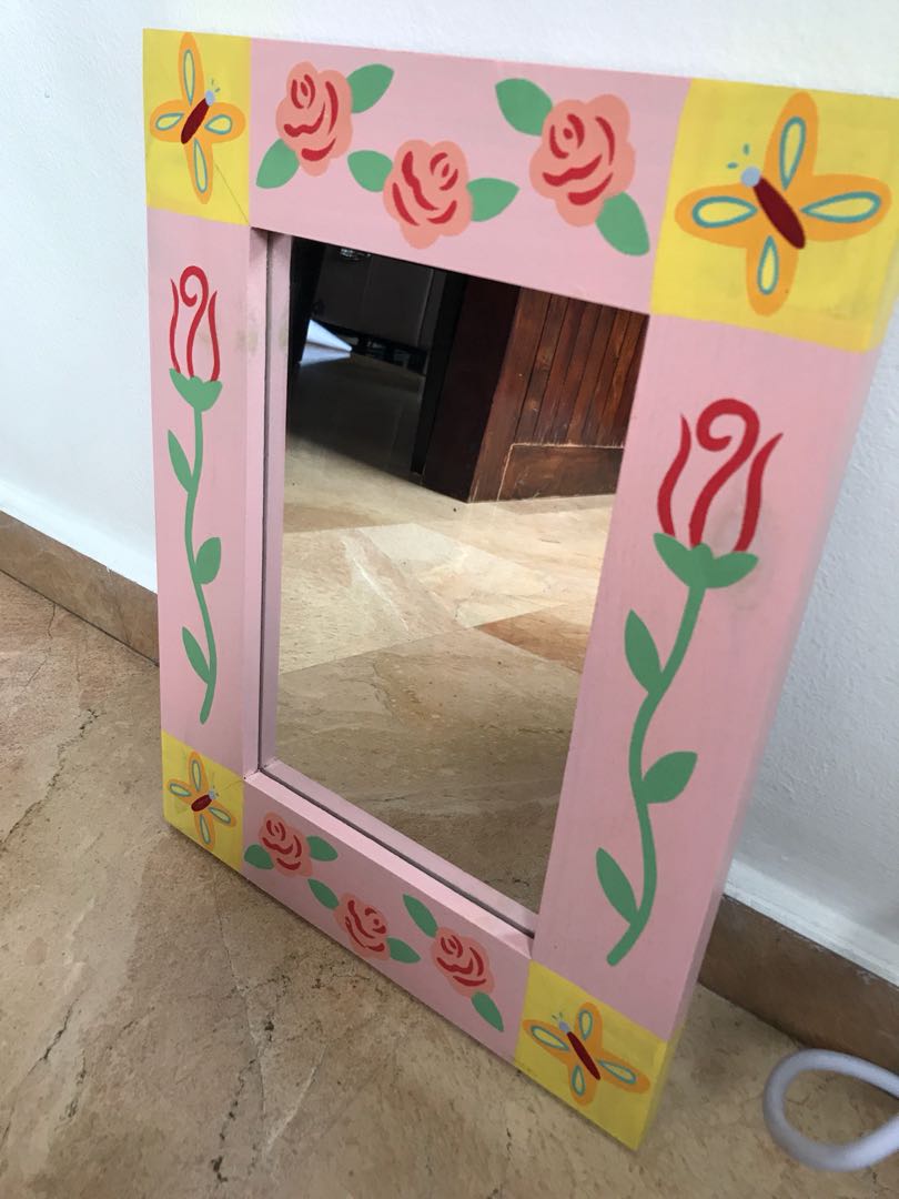 Mirror With Beautiful Butterfly Abs Flowers Paintings 9 5cmx18 5