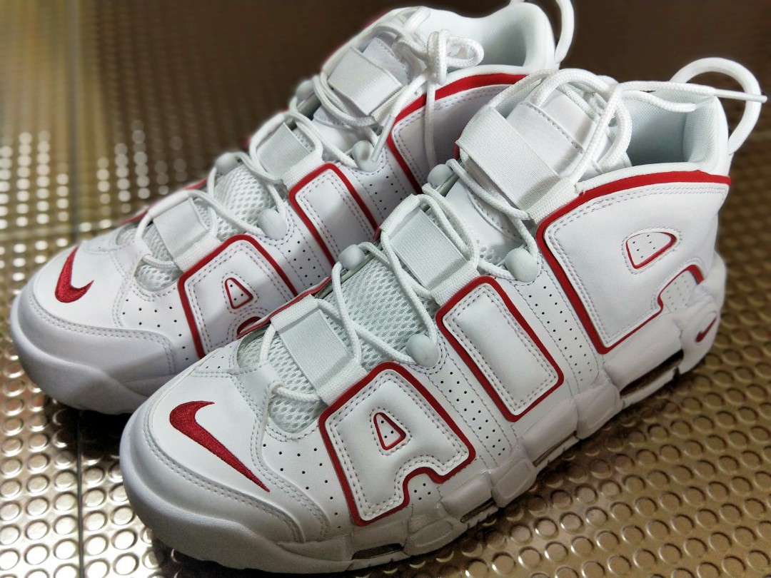 nike uptempo mens red and white