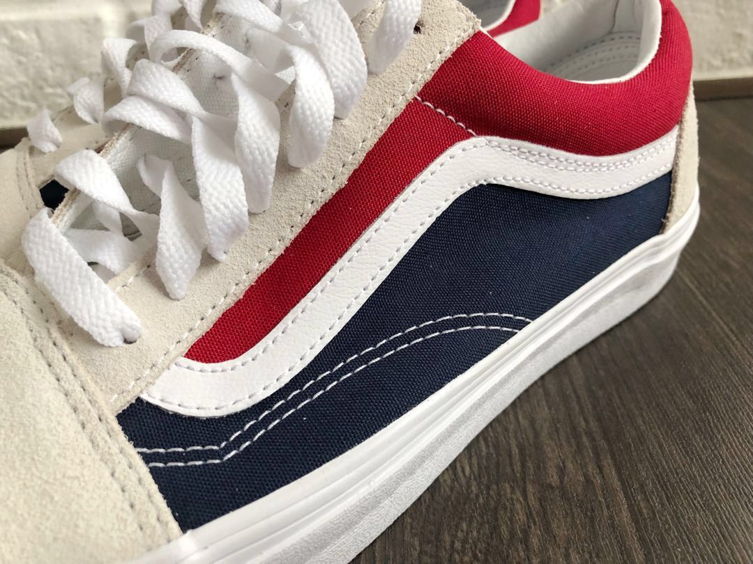 Red white and blue vans sneakers store