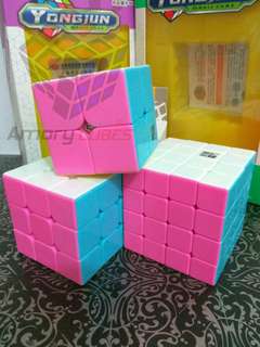 Paket Rubik 2x2,3x3,4x4 Stickerless Pink