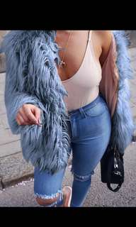 Blue fur coat