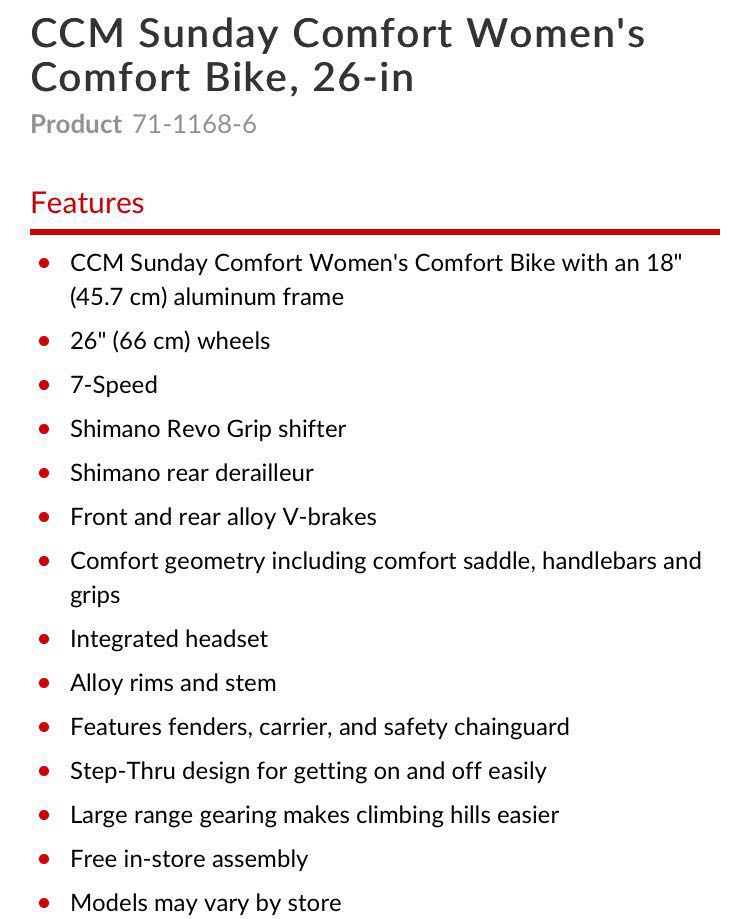 Ccm sunday comfort women's discount comfort bike