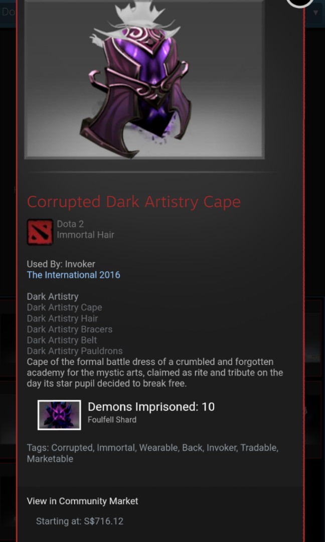 Dota 2 Corrupted Dark Artistry Cape Toys Games Video Gaming