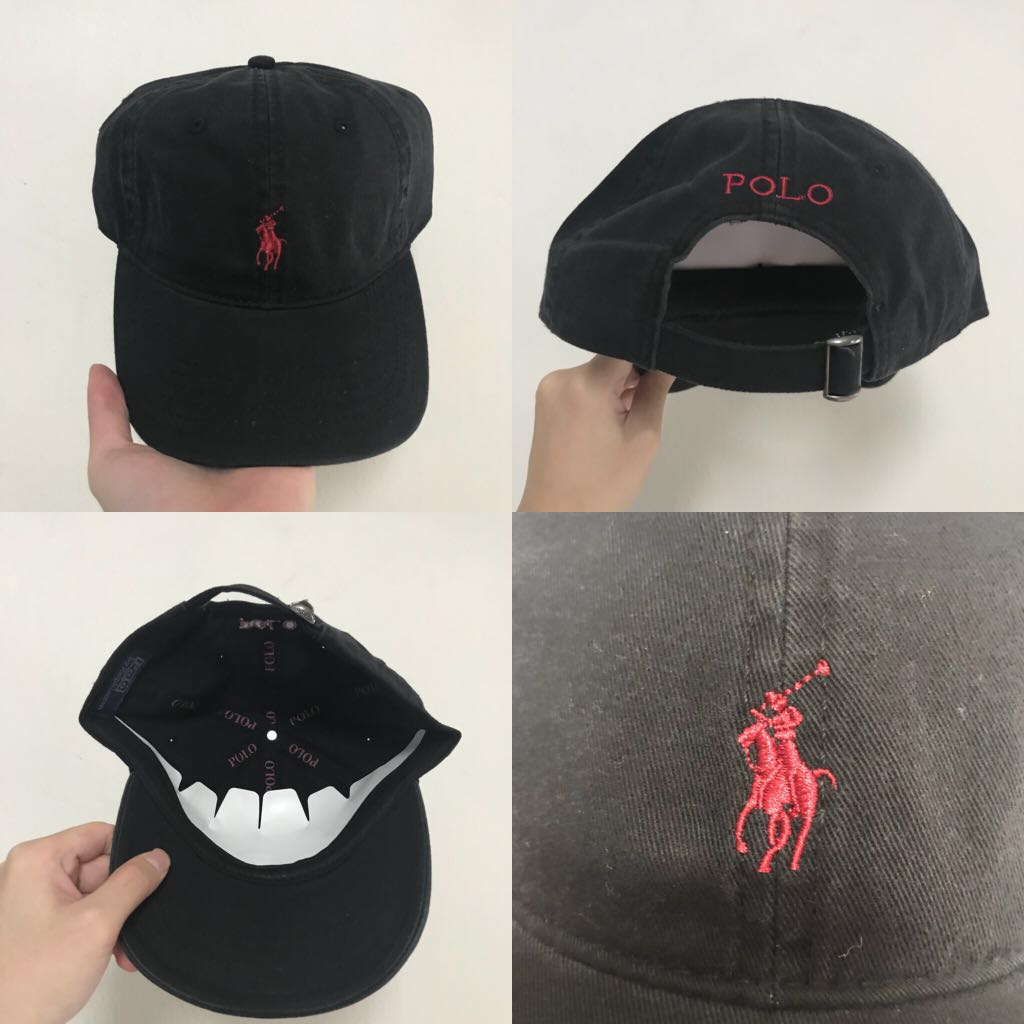 black red polo hat