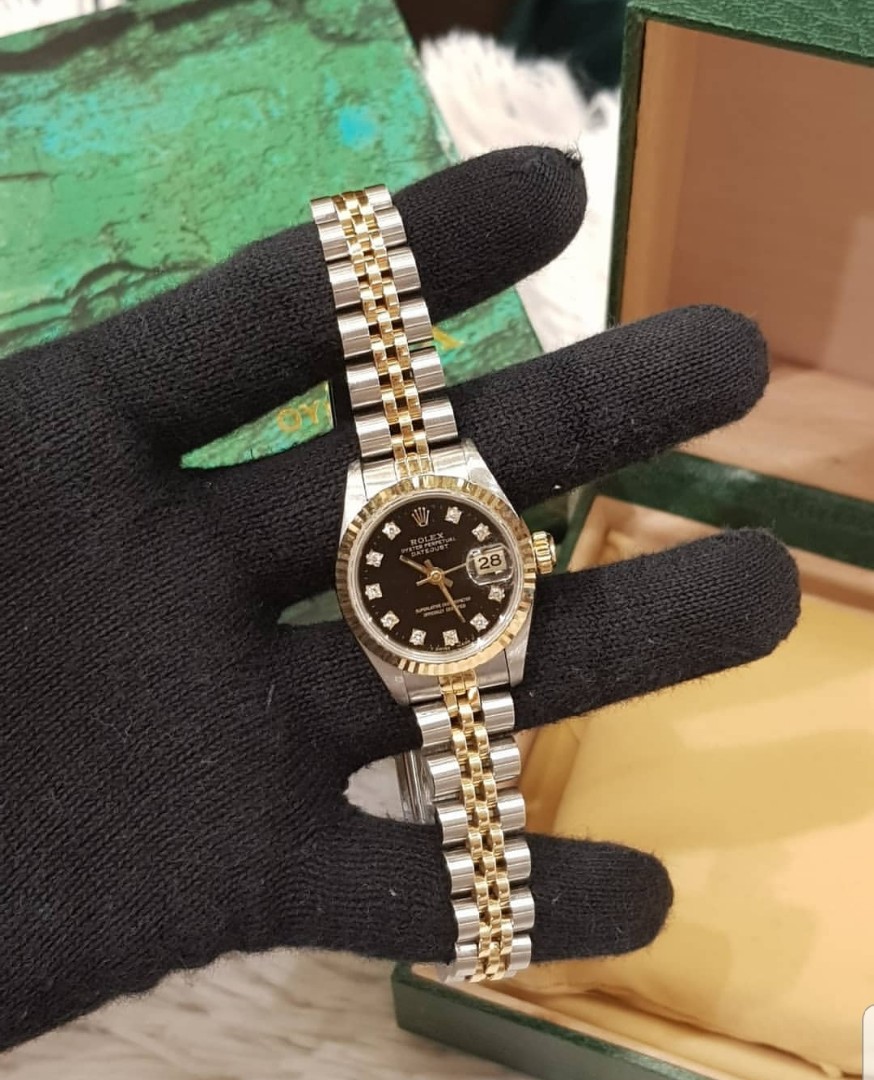 Rolex Datejust Twotone Ladies Black Face with diamond dial 26mm Quickset BIG SALE189K In mint condition With box Check all you want