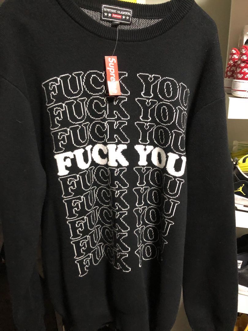 Supreme Hysteric Glamour Fuck You Sweater, Men's Fashion, Tops 