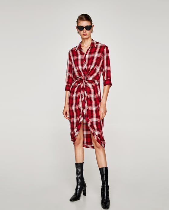 Zara tartan front knot midi shirt dress 
