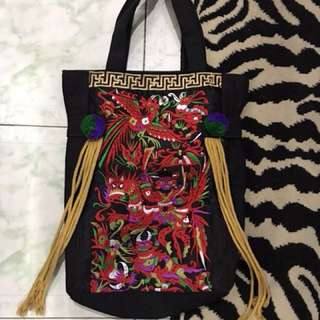 Large Hippie embroidered Tassel Bag