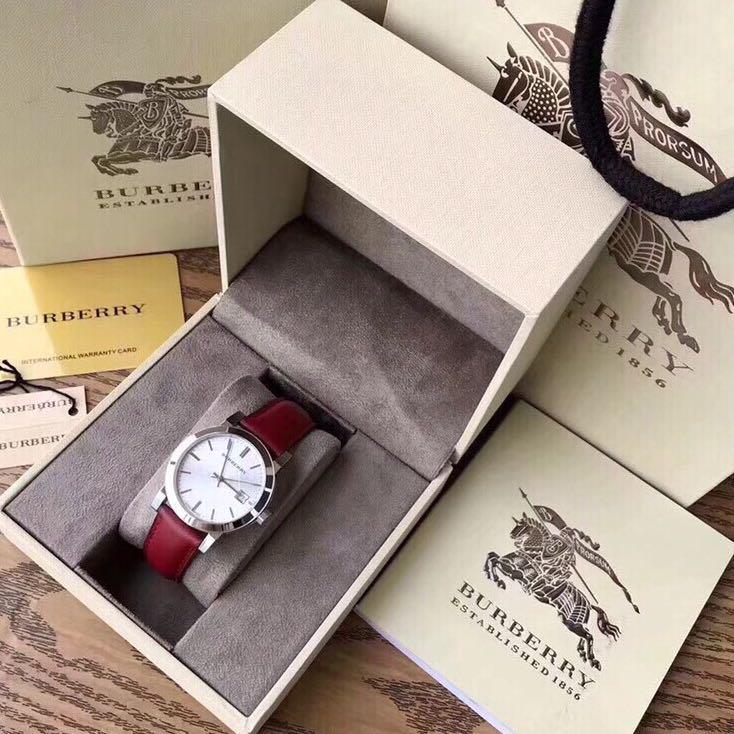 Authentic Burberry BU9129 White Sliver Dial Red Leather, Luxury, Watches on  Carousell