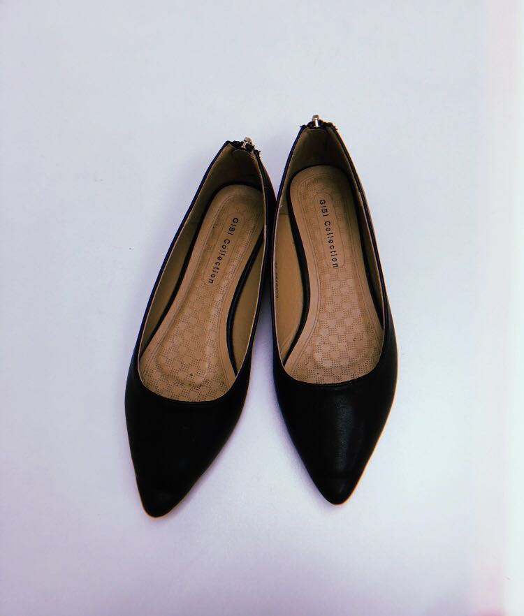 GiBi Pointed Black Flat Shoes, Women's 