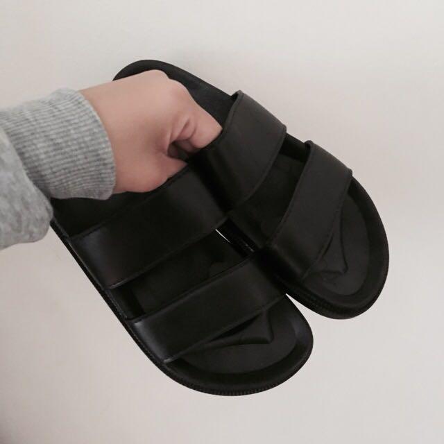 black two strap sandals