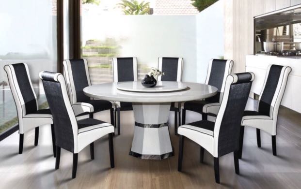 Marble 8 Seats Round Dining Table, Round Dining Table Sets For 8