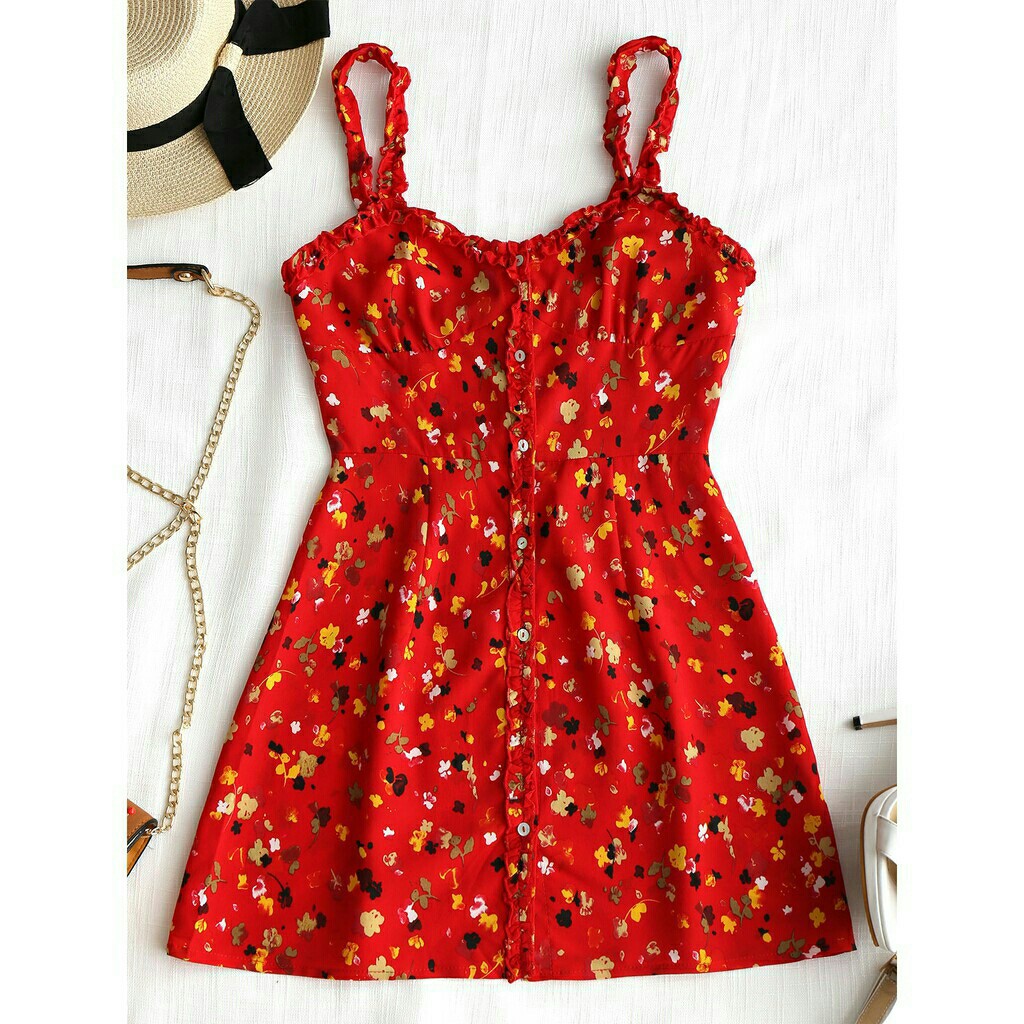 red floral button down dress