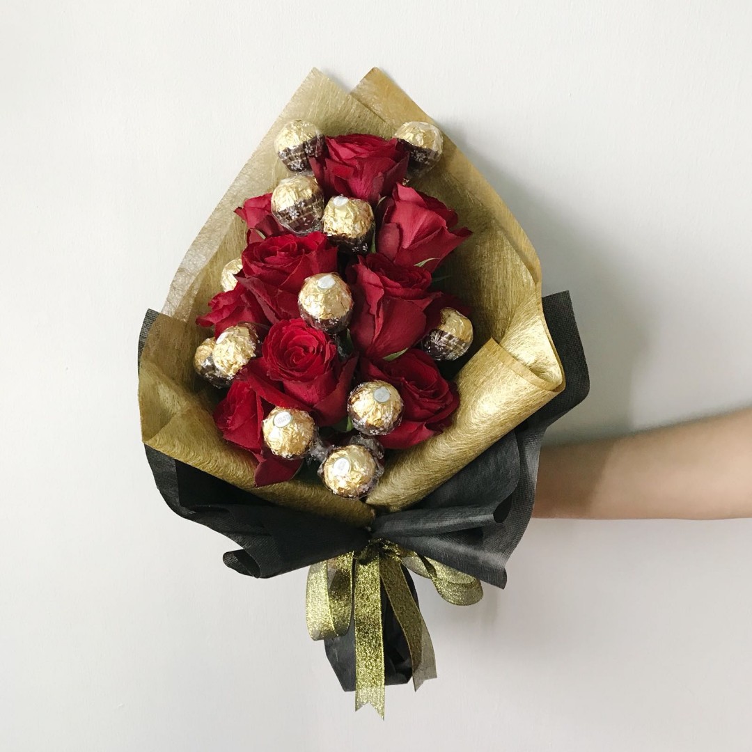Red Roses With Ferrero Rocher Bouquet Gardening Flowers Bouquets On Carousell